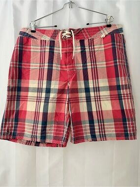 Polo Ralph Lauren Red Plaid Swim Board Shorts Size 38 Preppy Beach Classic